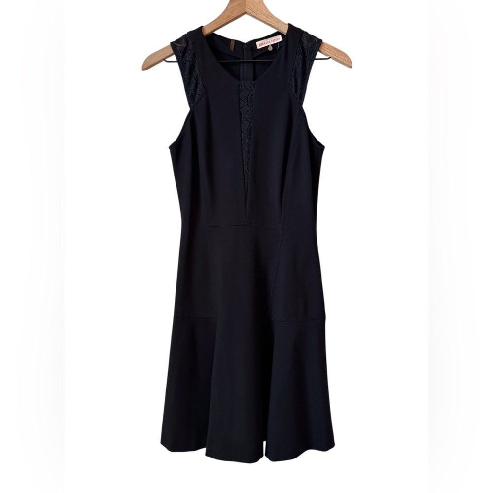 Rebecca Taylor Black Lace Detail Mini Dress Sz 2 LBD Party Cocktail Stretchy - Picture 2 of 10